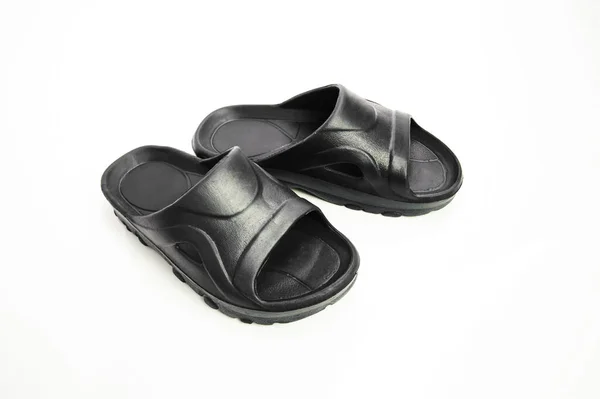 Černé Pantofle Pro Muže Izolované Bílém Pozadí — Stock fotografie