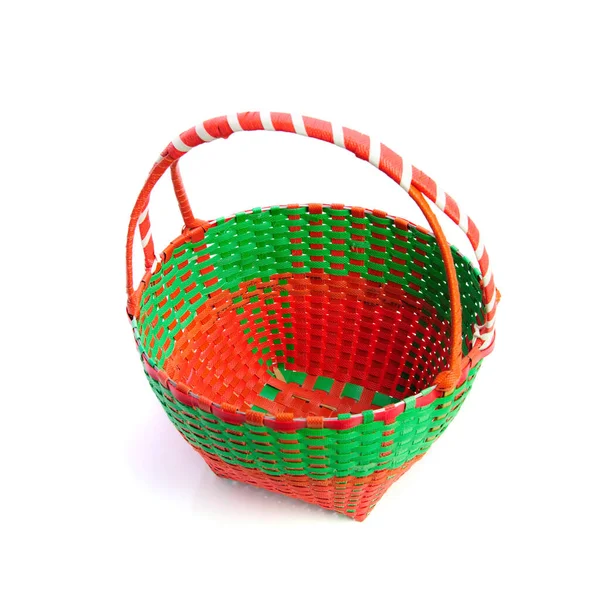Colorful Plastic Weave Basket Isolated White Background — Stock Photo, Image