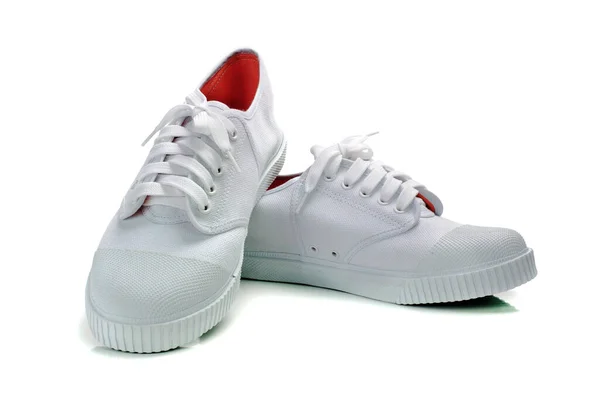 Λευκά Αθλητικά Παπούτσια Που Απομονώνονται Λευκό Φόντο — Φωτογραφία Αρχείου