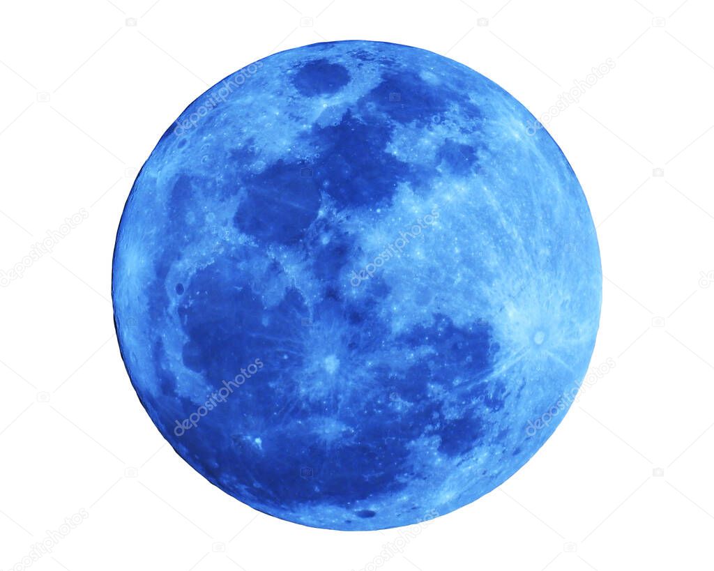 blue full moon isolated on white background with Clipping Path