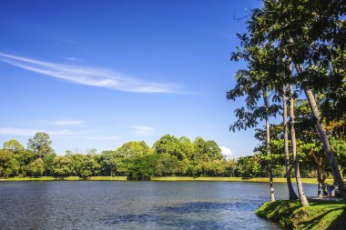 Mavi gökyüzünün altındaki rezervuar