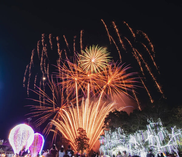 The colorful display of fireworks celebrates the fun and happiness of the night.