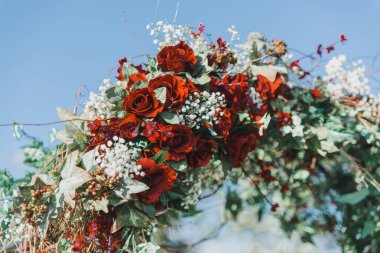 Kırmızı güller ve babys nefes düğün töreni kemer