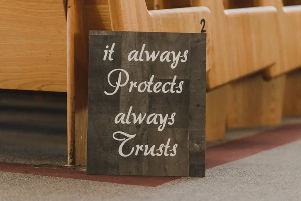 It always protects and trusts inspirational wood sign in wedding