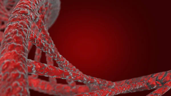 Illustration D N A or (Deoxyribonucleic Acid), 3D model on a red background