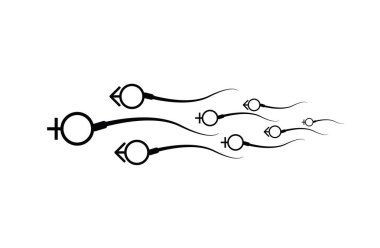 Soyut sperm simgesi, sperm simgesi ve yumurta doğru çalışan sperm vektör. Beyaz bir arka planda, rekabet konsepti