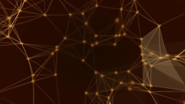Abstrakt molekylär struktur i form av en framtida triangel, rörlig grafik, gyllene grafik, orange bakgrund och gul Begreppet datornätverk anslutning, digital animation teknik i th — Stockvideo