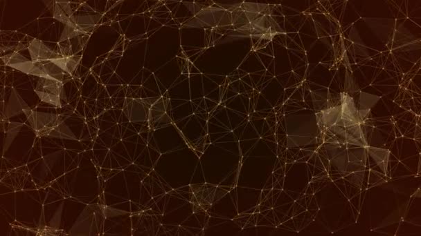 Estrutura molecular abstrata na forma de um triângulo futuro, gráficos de movimento, gráficos dourados, fundo laranja e conceito amarelo de conexão de rede de computador, tecnologia de animação digital em th — Vídeo de Stock