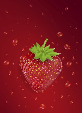 Kırmızı çilek kırmızı arka plan damlacık, metin ve poster yazmak için uygundur.;