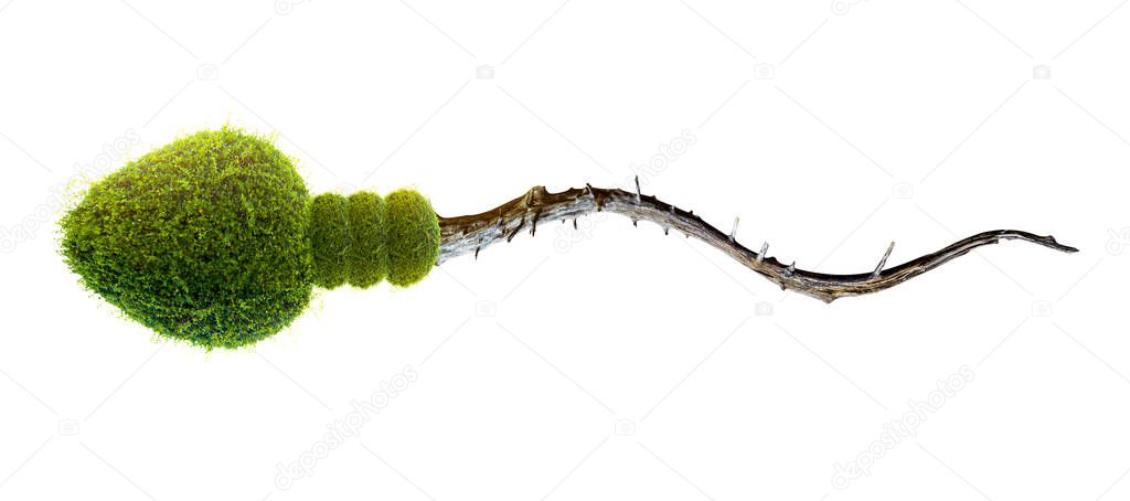 One sperm is human semen, the white back is a green tree pattern.