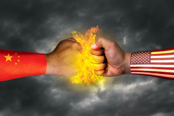 Flag United States America Flag China Economic Struggle Painted Fist — Stock Photo, Image