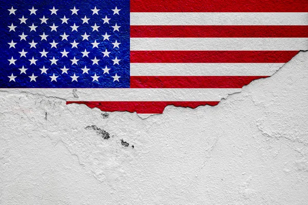 American flag, painted on the white plaster wall, Copy Space