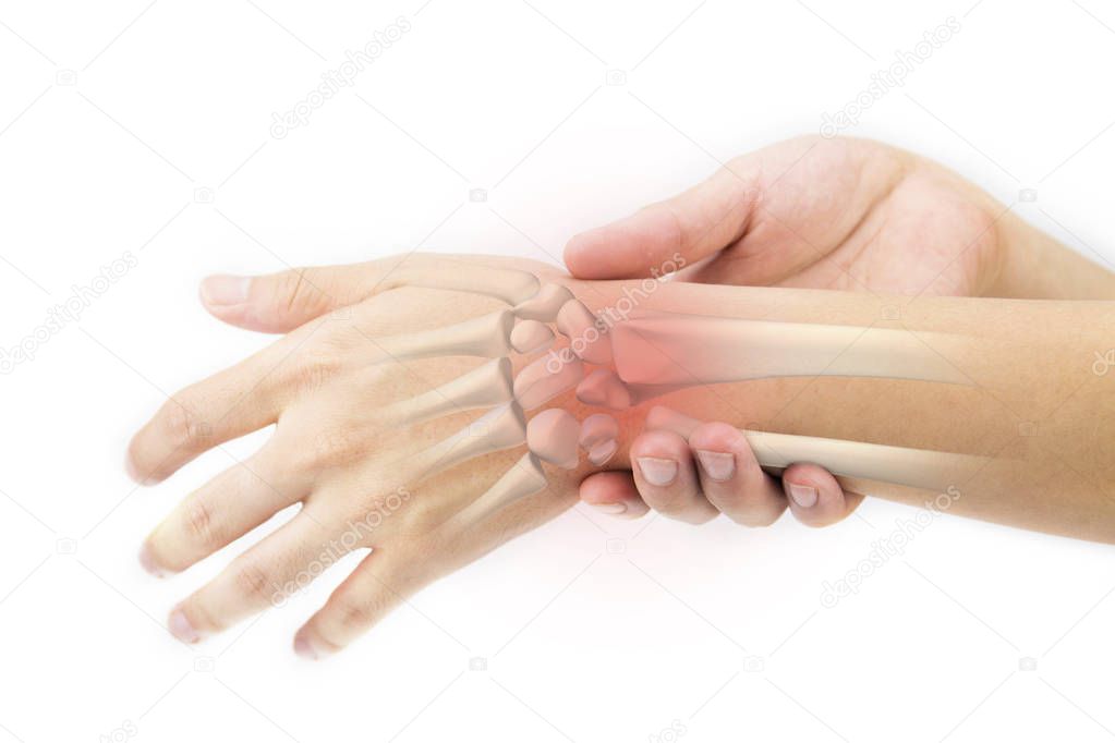 wrist bones injury white background wrist pain