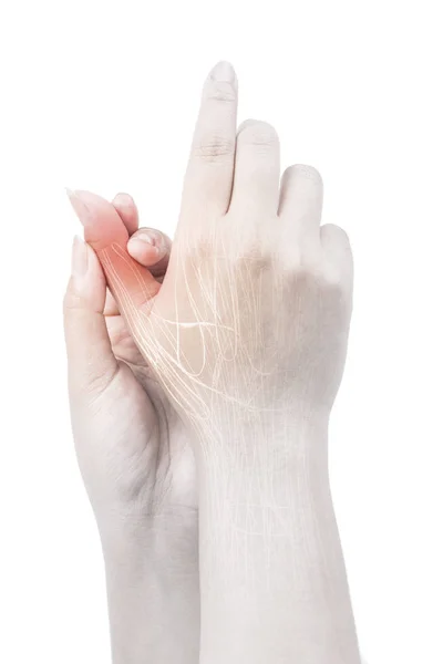 指の筋肉痛白い背景指の傷害 — ストック写真