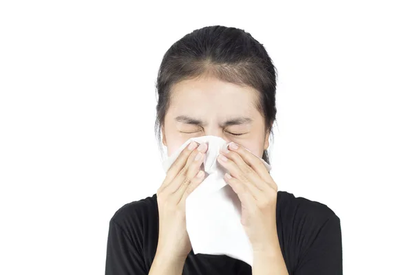 Alergia Mulher Asiática Espirro — Fotografia de Stock