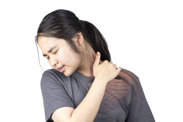 肩肌损伤 白色背景肩部疼痛 — 图库照片
