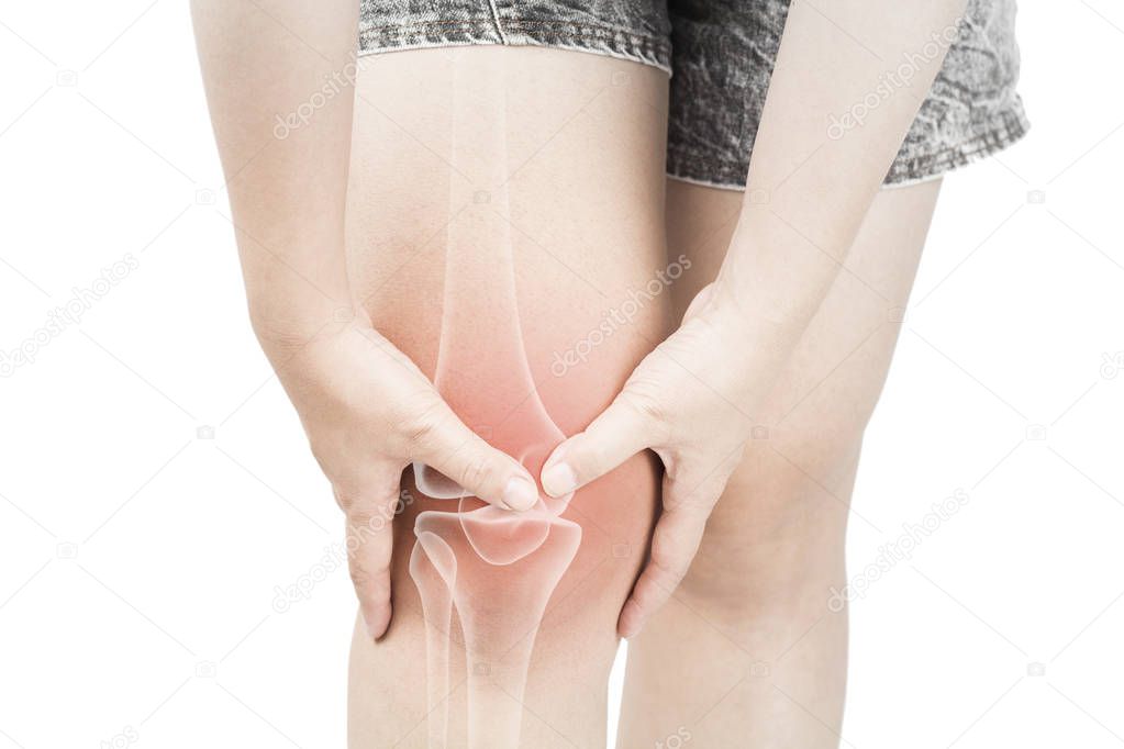 Knee bones pain white background Knee injury