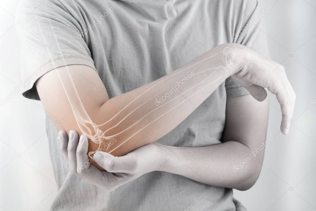 elbow bones injury white background elbow pain
