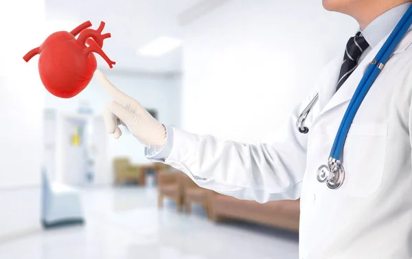 doctor touch heart check heart disease , cardiology symptoms , 3D concept