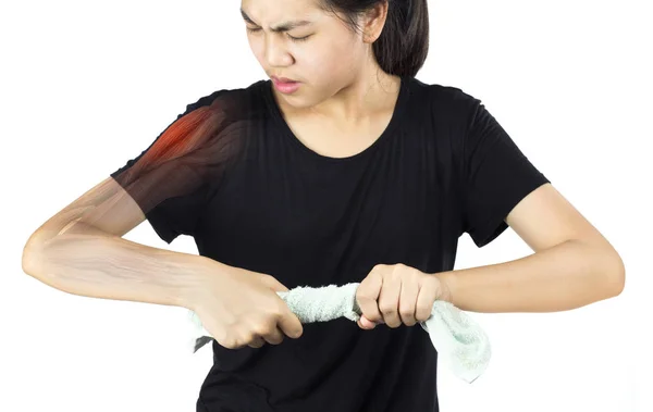 Asyalı Kadın Omuz Kası Yaralanması — Stok fotoğraf