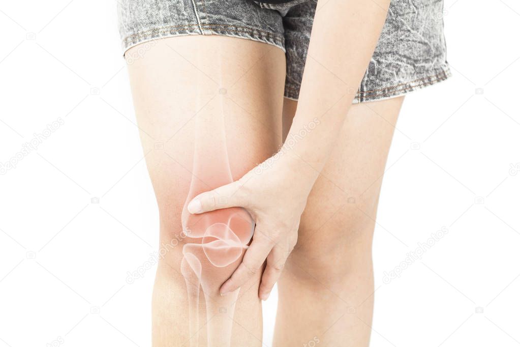 Knee bones pain white background Knee injury