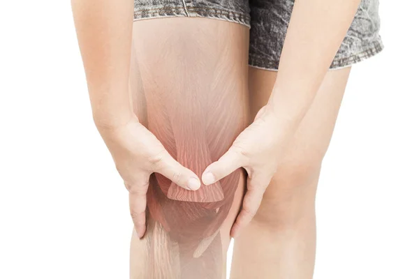 Kniemuskelschmerzen Weißer Hintergrund Knieverletzung — Stockfoto