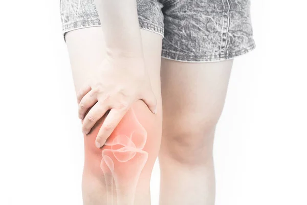 Kniebenen Pijn Witte Achtergrond Knieblessure — Stockfoto