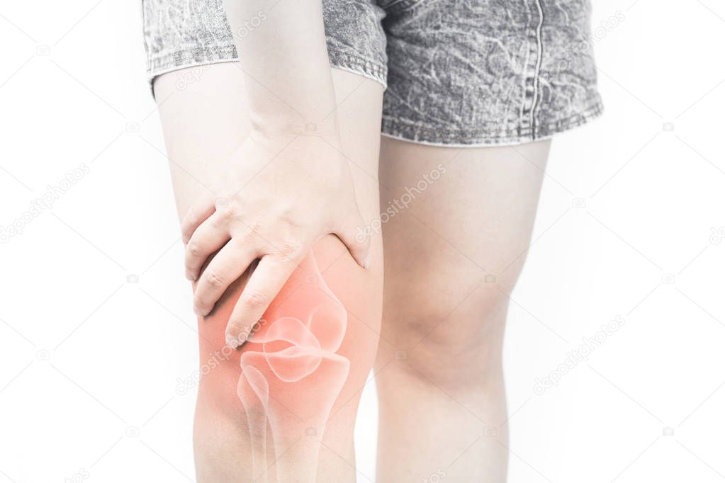 Knee bones pain white background Knee injury