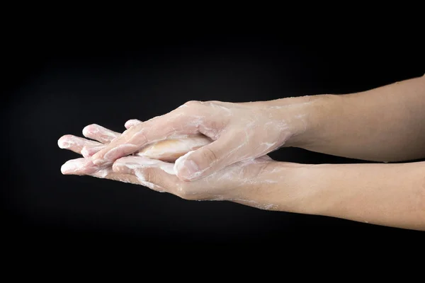 Πλύνετε Χέρι Σκόνη Καθαρισμού Και Βακτήρια — Φωτογραφία Αρχείου