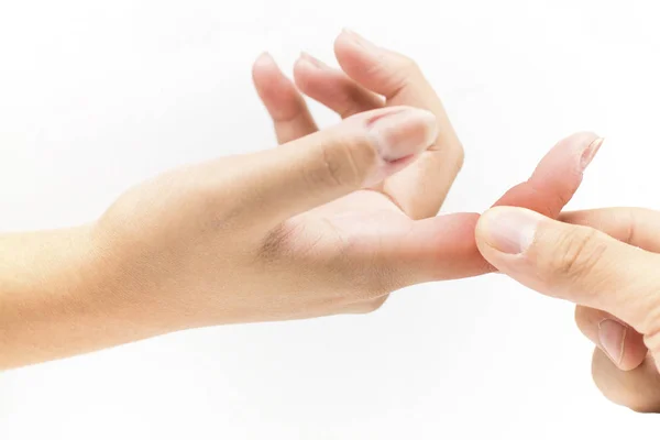 Πόνος Στα Οστά Του Δακτύλου Λευκό Φόντο Τραυματισμό Δακτύλων — Φωτογραφία Αρχείου