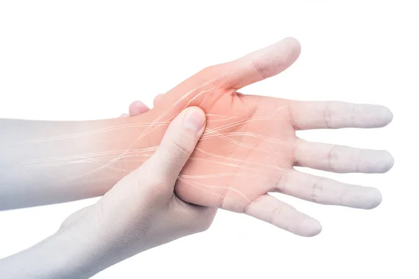 Hand Nerv Smärta Vit Bakgrund Hand Skada — Stockfoto