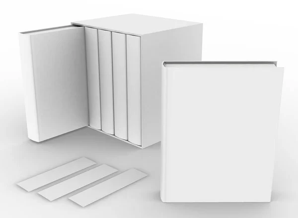 Template Mockup Buku Kosong Set Latar Belakang Putih Rendering — Stok Foto