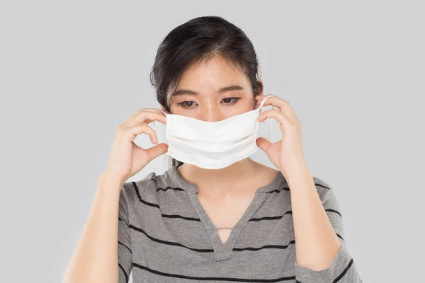Jovem Asiático Mulher Sentir Ter Febre Doente — Fotografia de Stock