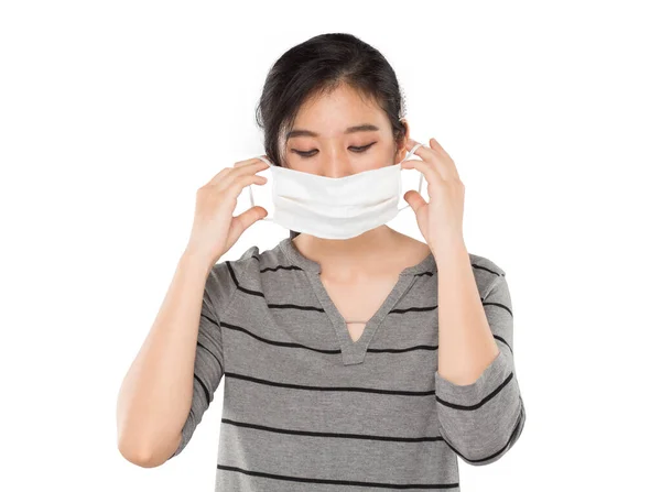 Young Asian Woman Feel Have Fever Sick — Stock Photo, Image