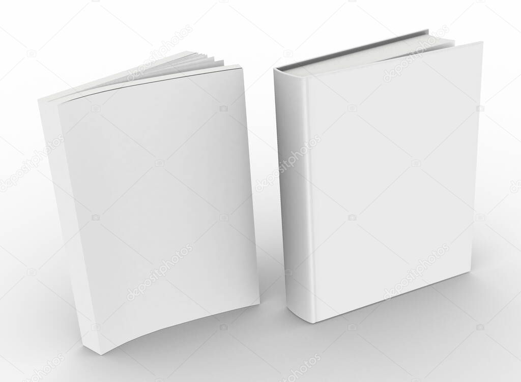 template empty hardcover book mockup set white background , 3d rendering