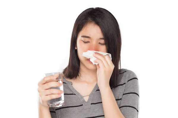 Jovem Asiático Mulher Sentir Ter Febre Doente — Fotografia de Stock