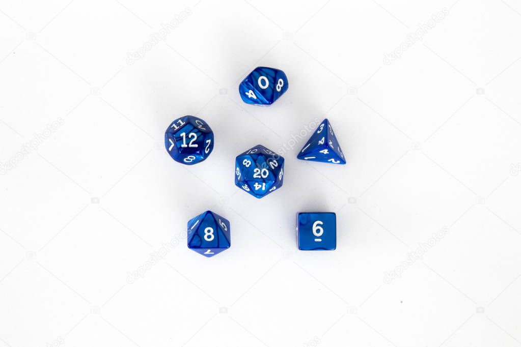 poly dice set blue and white