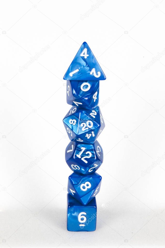 poly dice tower blue and white