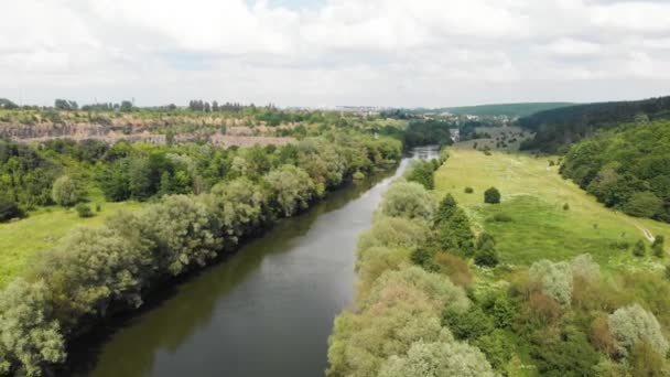 Drone Shot River Temperate Climate Zone Europe Ukraine Vinnytsia Aerial — Stock Video