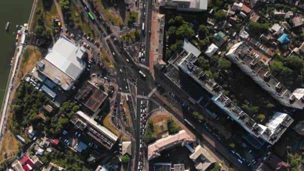 Drone Aerial Shot of a Busy Crossroads — Stock Video