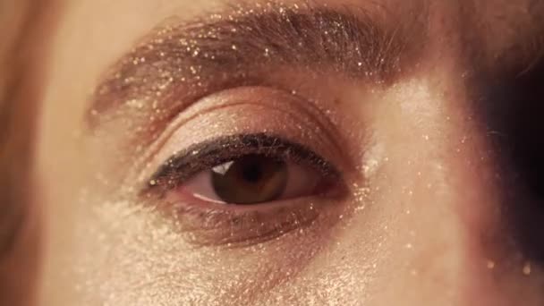 Maquillaje Ojos Para Mujer Primer Plano Brillo Chispa Glamour — Vídeo de stock