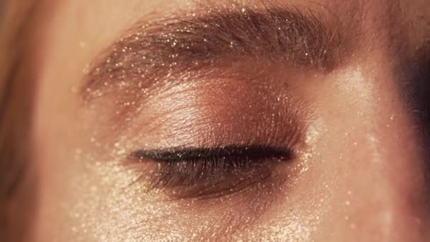 Maquillaje de ojos para mujer Primer plano Glitter Glamour chispa 7 — Vídeos de Stock