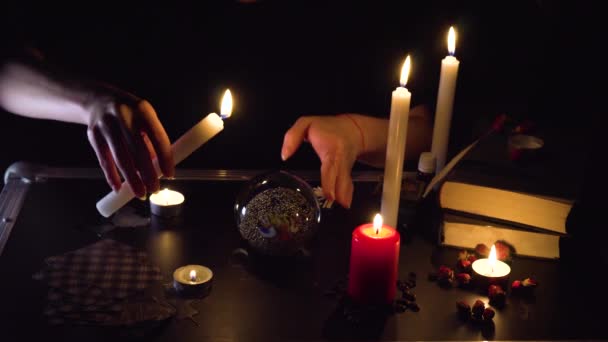Tarot Cards Seance Black Magic Future Prophecy Mystic Ritual Oracle — Stockvideo