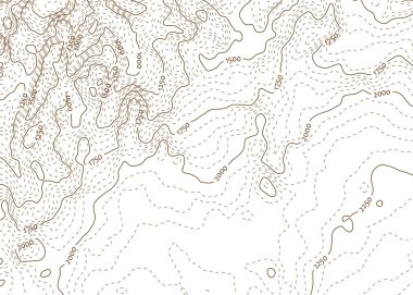 Etiketli kontur topo haritası kahverengi