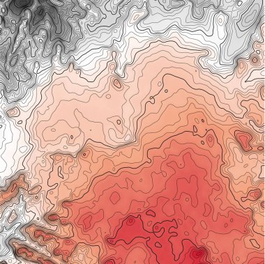Kontur çizgileri ile kırmızı-gri topografik harita