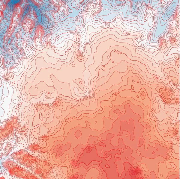 Red-blue topographical map with red contour lines