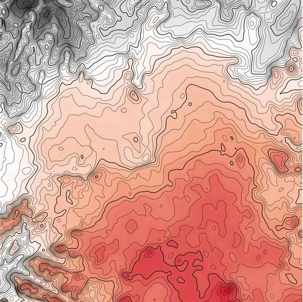 等高線を含む赤灰色の地形図 — ストック写真