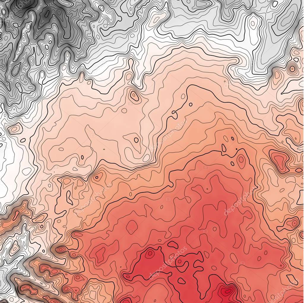 Red-grey topographical map with contour lines