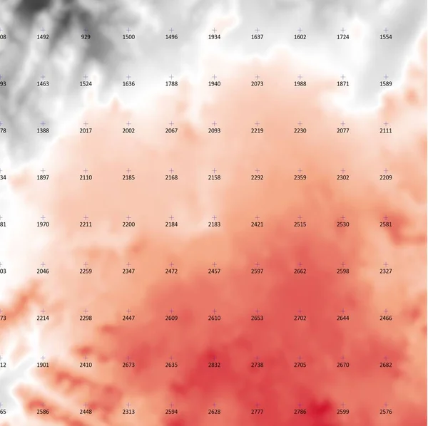 Grey-red topographical map with grid values