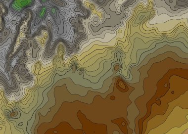 Katı kontur çizgileri ile kahverengi renkli topografik harita